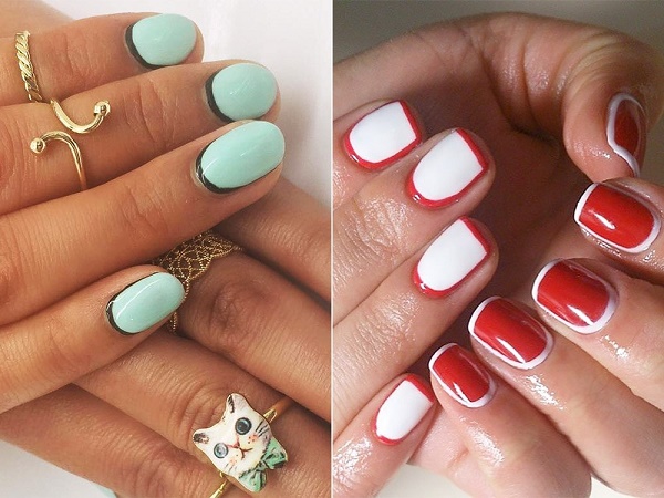 Le français sur les ongles.Photo 2020, nouveaux articles: vernis gel blanc avec un motif, conceptions et idées de printemps, d'automne, d'été, d'hiver