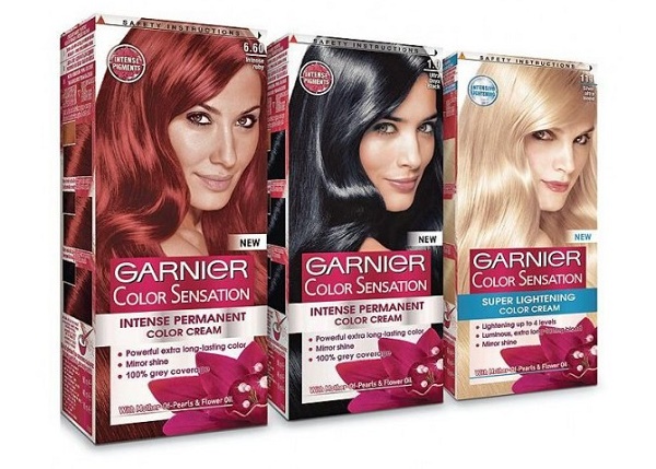 Teinture capillaire Garnier.Palette de couleurs, photo: Naturals, Senseishen, Shine, Olia, caramel, aulne, perle-cendre, blond foncé, sable fin, blond clair