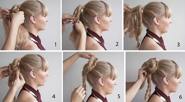 Coiffures avec une frange pour cheveux moyens: mariage, solennel, soirée, belle, pour tous les jours. Une photo